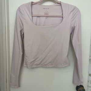 Pink Rose Long Sleeve Square Neck Crop Top - Pale Lavender Pink